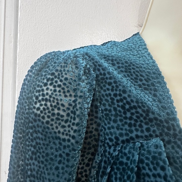 Intermix Women’s Silk Blend Teal Long Sleeve Wrap Dress, Size 0 - Picture 10 of 16